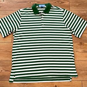 Fairway & Greene Pureformance Golf Polo Shirt Mens L Green White Stripe